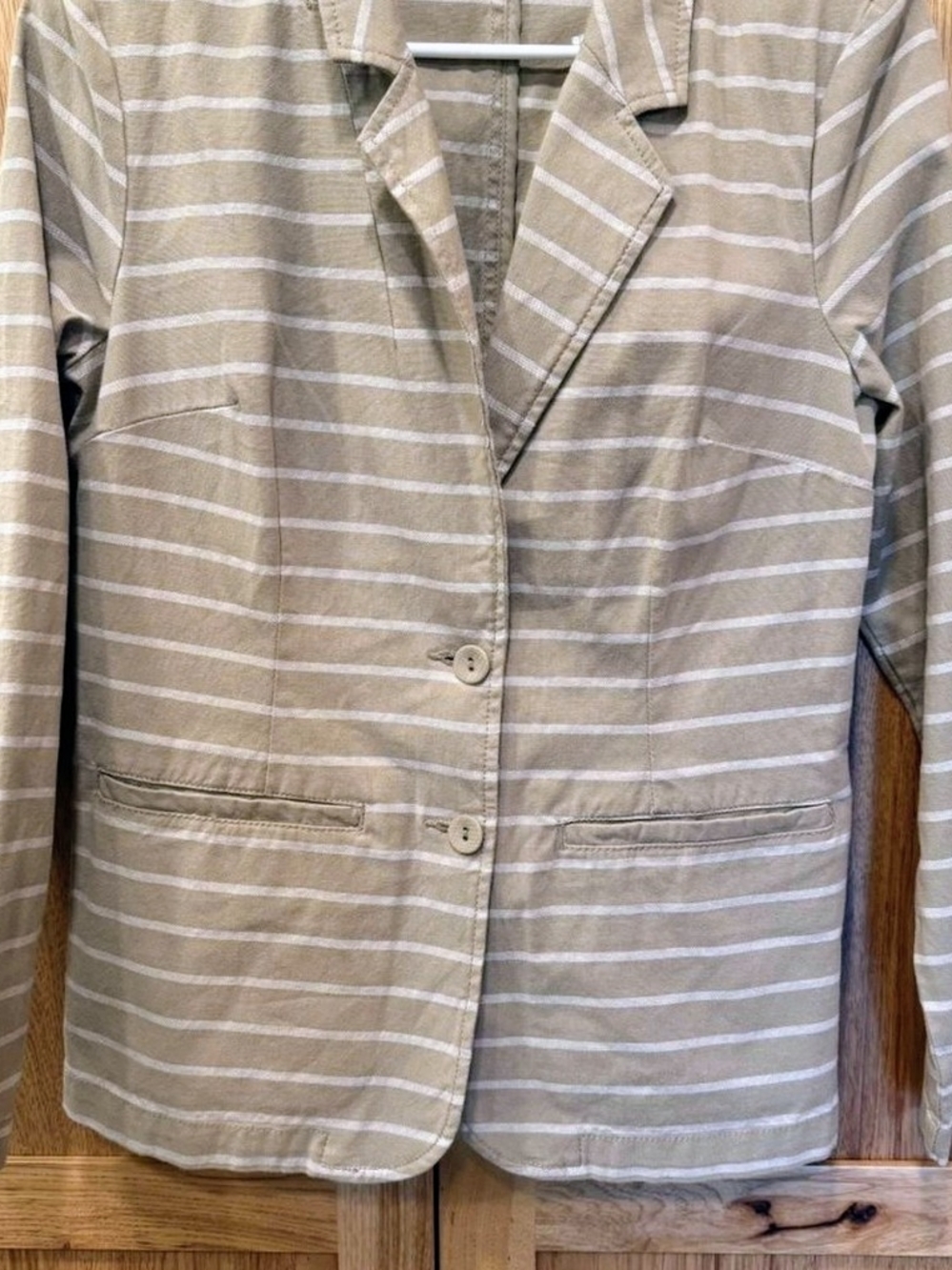 Liz Claiborne Beige and White Striped Shirt Jacket